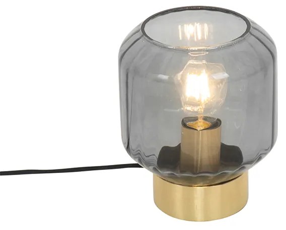 Moderná stolná lampa mosadz s dymovým sklom - Stiklo