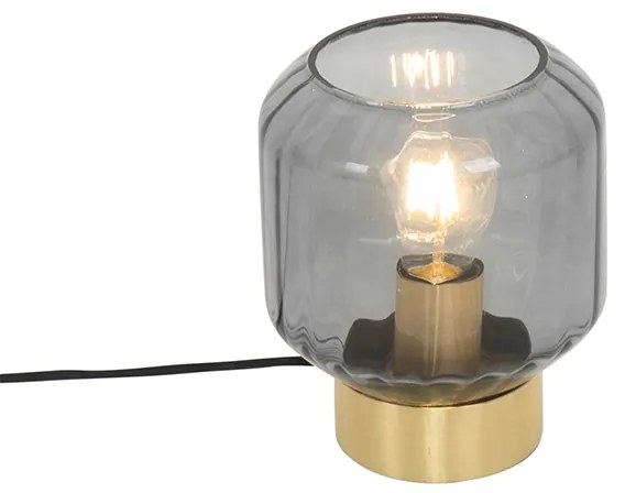 Moderná stolná lampa mosadz s dymovým sklom - Stiklo
