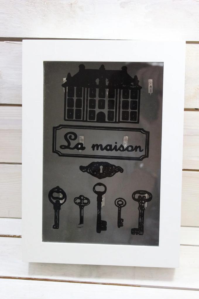 Drevená krabica na kľúče "LA MAISON" - biela (23x32x5,5 cm)