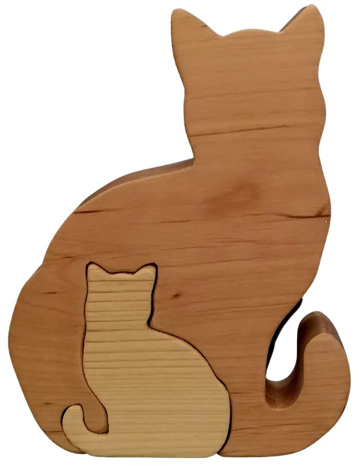 AMADEA Drevené puzzle mačky, masívne drevo dvoch druhov drevín, 11,5x15x3 cm