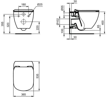 Závesné WC AQUABLADE set Ideal Standard Tesi s inštalačným systémom ProSys, ovládacie tlačidlo chróm, WC doska so SoftClose