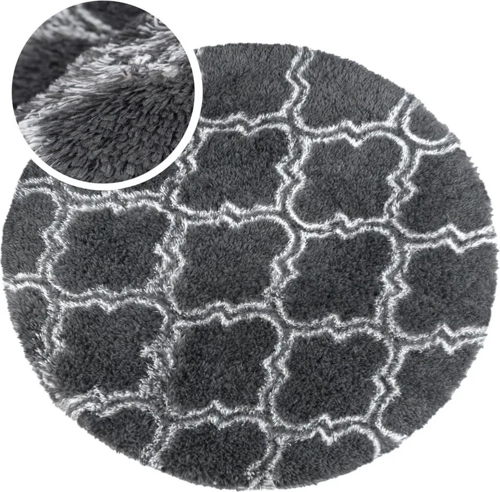 TZ Tmavosivý okrúhly vzorovaný koberec shaggy Decor Latern Rozmer: 140 cm