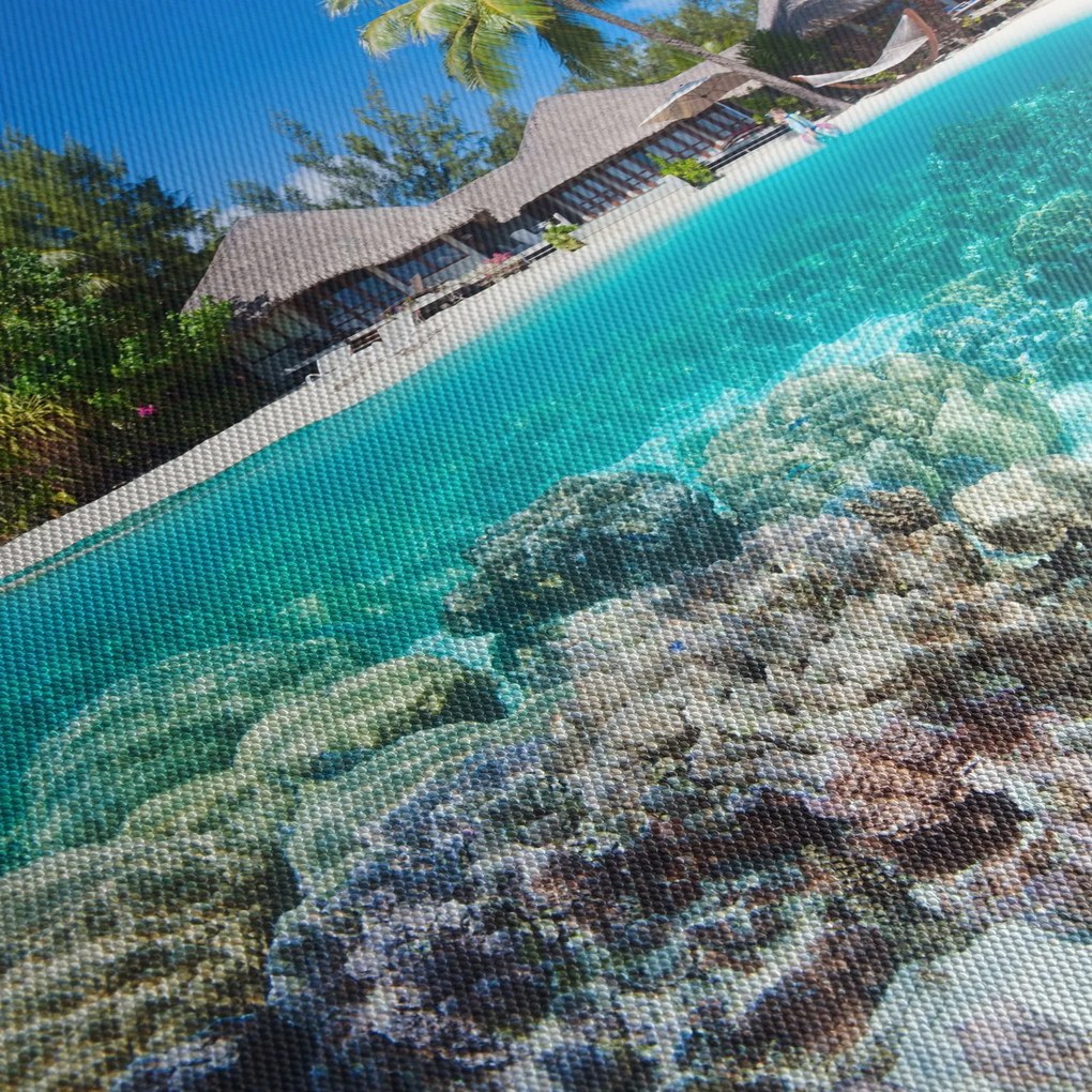 Obraz pláže na tropickom ostrove (s hodinami) (90x30 cm)