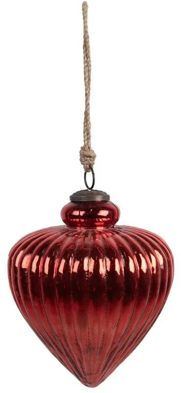 Červená sklenená vianočná ozdoba s vrúbkami L - Ø 13*17 cm