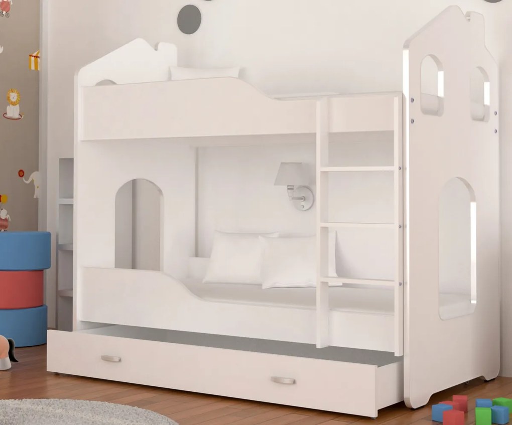 Detská poschodová posteľ Dominik domček - biela 180x80 cm