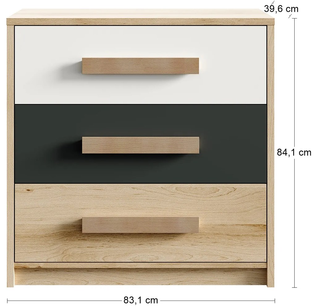 Zásuvková komoda Aurin CH-850-3DR - pieskový artisan / biela / antracit