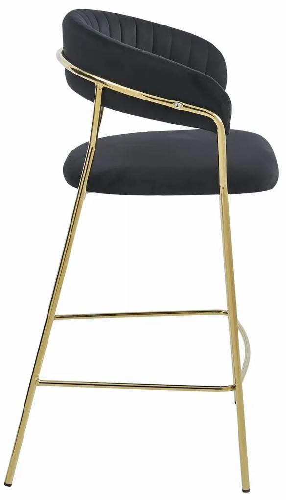 BADIA LUX Luxusná barová stolička vo velúrovom štýle v čiernej farbe