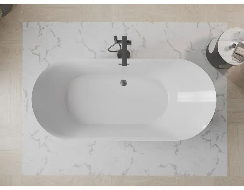 Mexen Roxy, voľne stojaca vaňa 180 x 85 cm, biela, grafitový matný hladký prepad, 51201808500-95