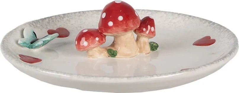 Biely dezertný tanierik so srdiečkami a hubkami - Ø 21*4 cm