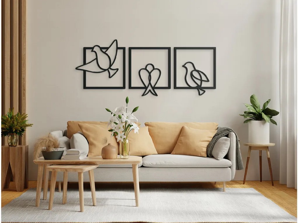 drevko Drevená nálepka Vtáčiky Rozmer obrazu: 26,5 x 65 cm, Farba dekorácie: Čierna