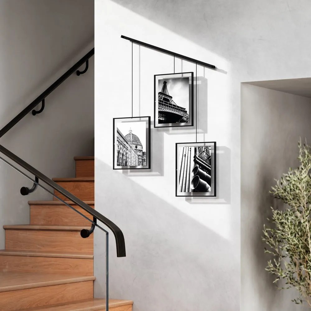 Čierne kovové rámčeky na stenu v súprave 3 ks 73x82 cm Exhibit – Umbra