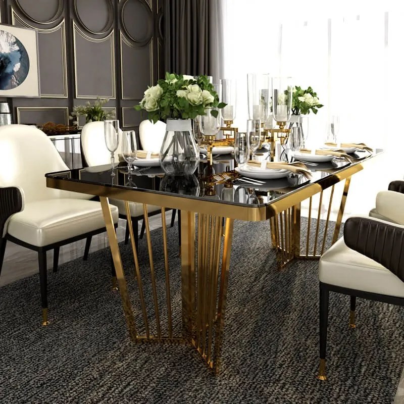 RACHEL JEDÁLENSKÝ STÔL ČIERNE SKLO + ZLATÉ NOHY 180 cm