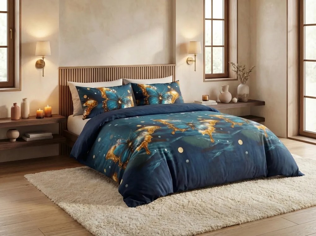 Obliečky z mikrovlákna MYSTIC BUTTERFLY modré Rozmer obliečky: 70 x 80 cm | 140 x 200 cm