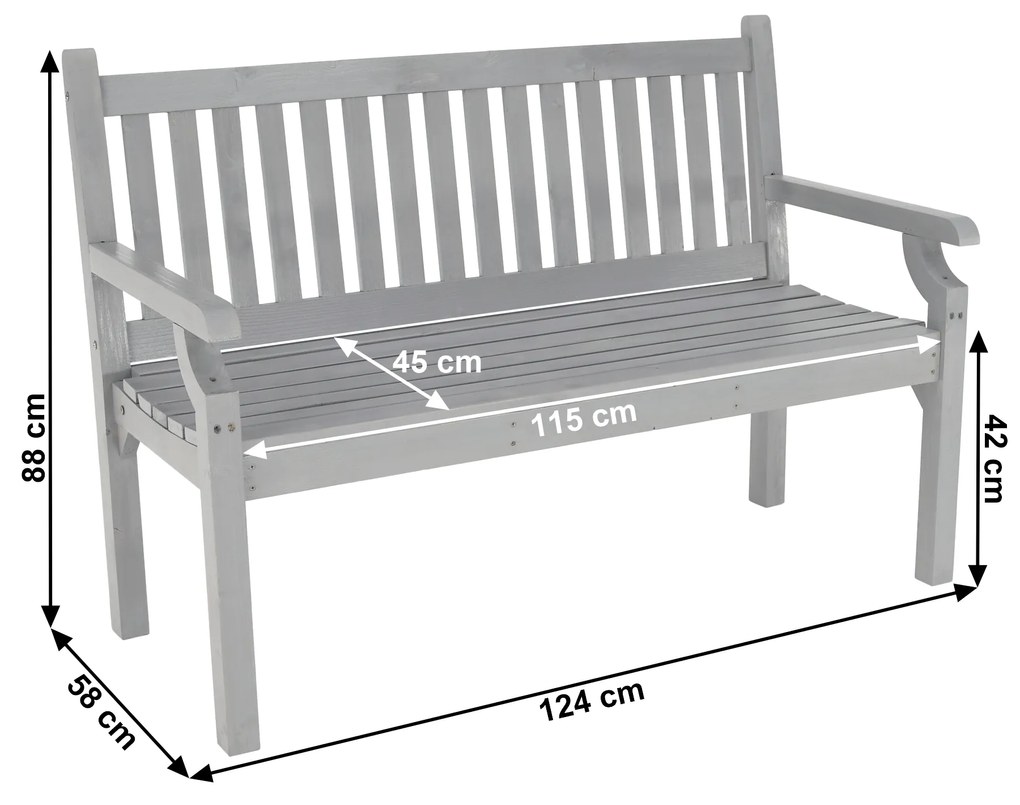 Kondela Drevená záhradná lavička, sivá, 124 cm, KOLNA