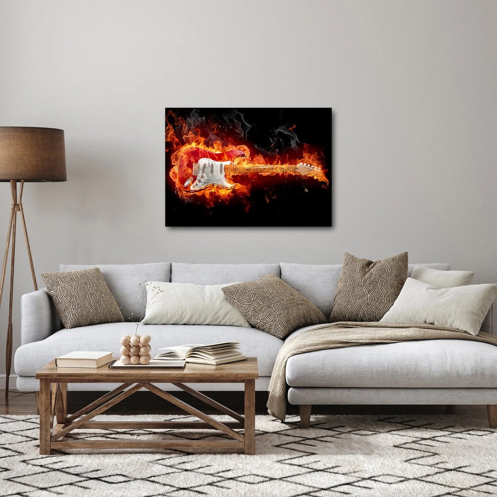 Obraz - Gitara v plameňoch (70x50 cm)
