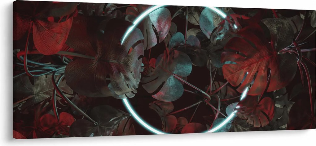 Obraz - Neónový kruh medzi palmami (120x50 cm)