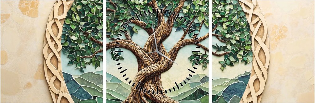 Obraz – Prepletený strom života (s hodinami) (90x30 cm)