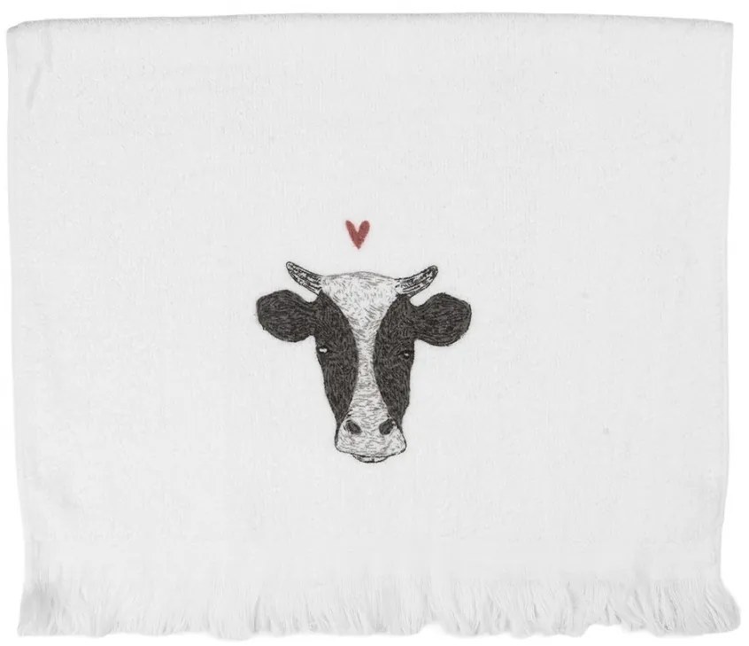 Biely kuchynský froté uterák s hlavou kravičky Cow - 40*66 cm