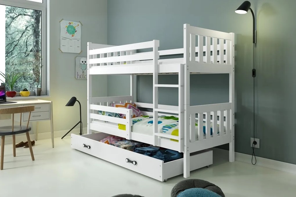 Detská poschodová posteľ so zásuvkou CARINO 2 Farba: Biela