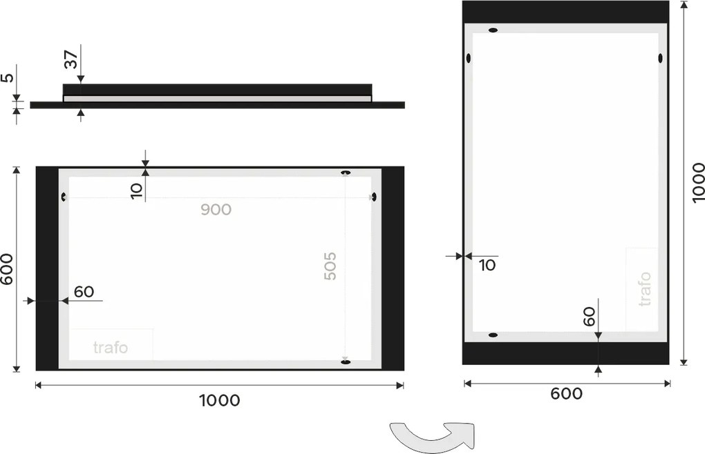 Nimco Čierne LED zrkadlo 1000x600 - ZPC 41004-90