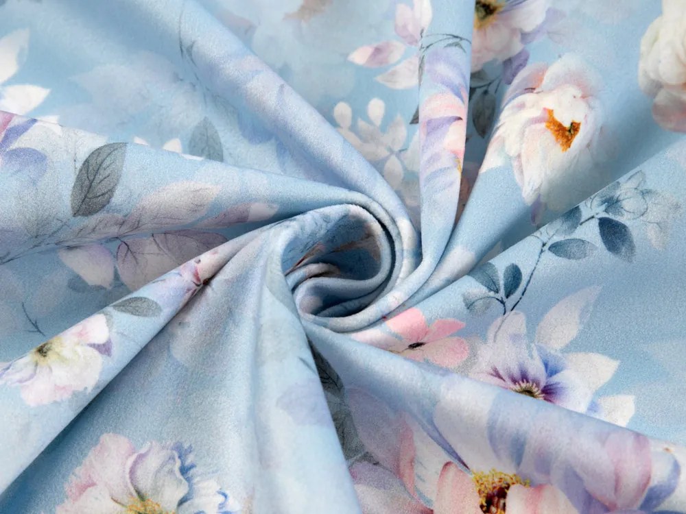Biante Zamatový oválny obrus Tamara TMR-044 Jarné kvety na nebesky modrom 130x220 cm