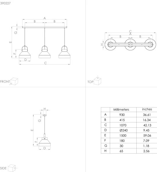 Eglo 390227 - Luster na lanku ESTEPONA 3xE27/40W/230V šedá