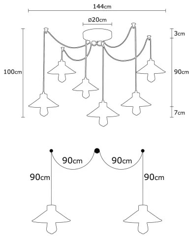 Luster na lanku MANAVGAT 6xE27/40W/230V pavúk čierna/hnedá