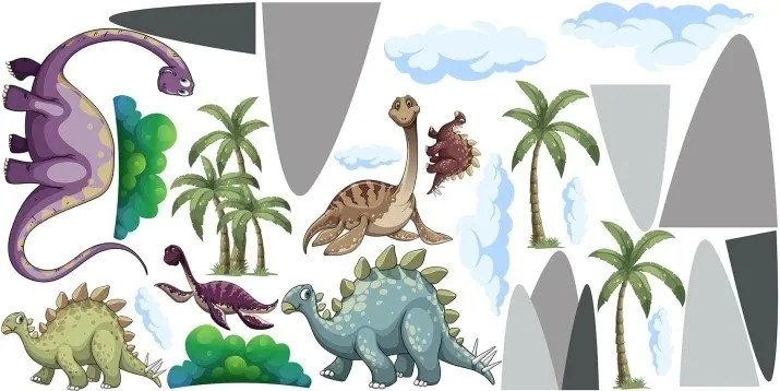 Nálepka na stenu pre deti stratený svet dinosaurov 150 x 300 cm