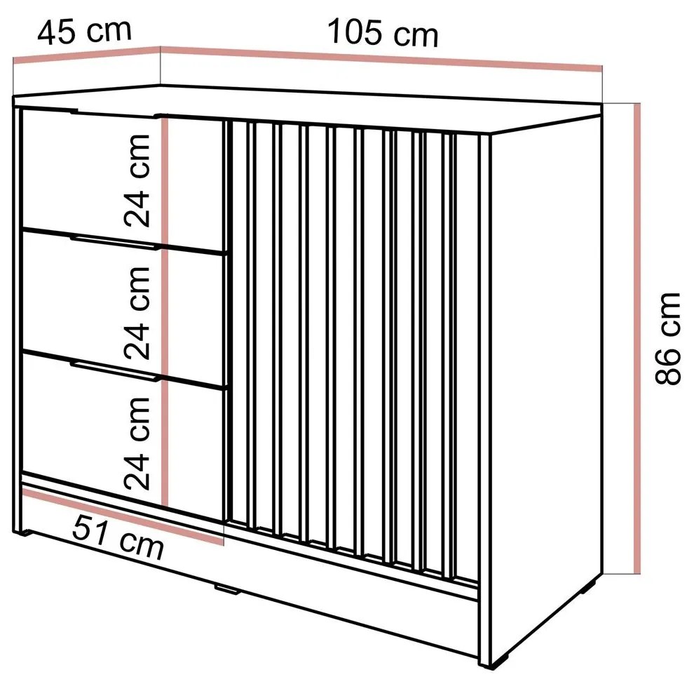 Dizajnová komoda JONA 105 cm remeselný dub + sivá