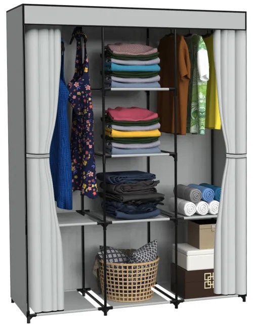 Šatníková skriňa SONIA s 8 policami a sivým závesom