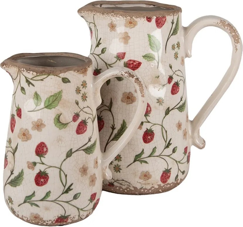 Béžový keramický džbán s jahôdkami Wild Strawberries M - 16*12*18 cm