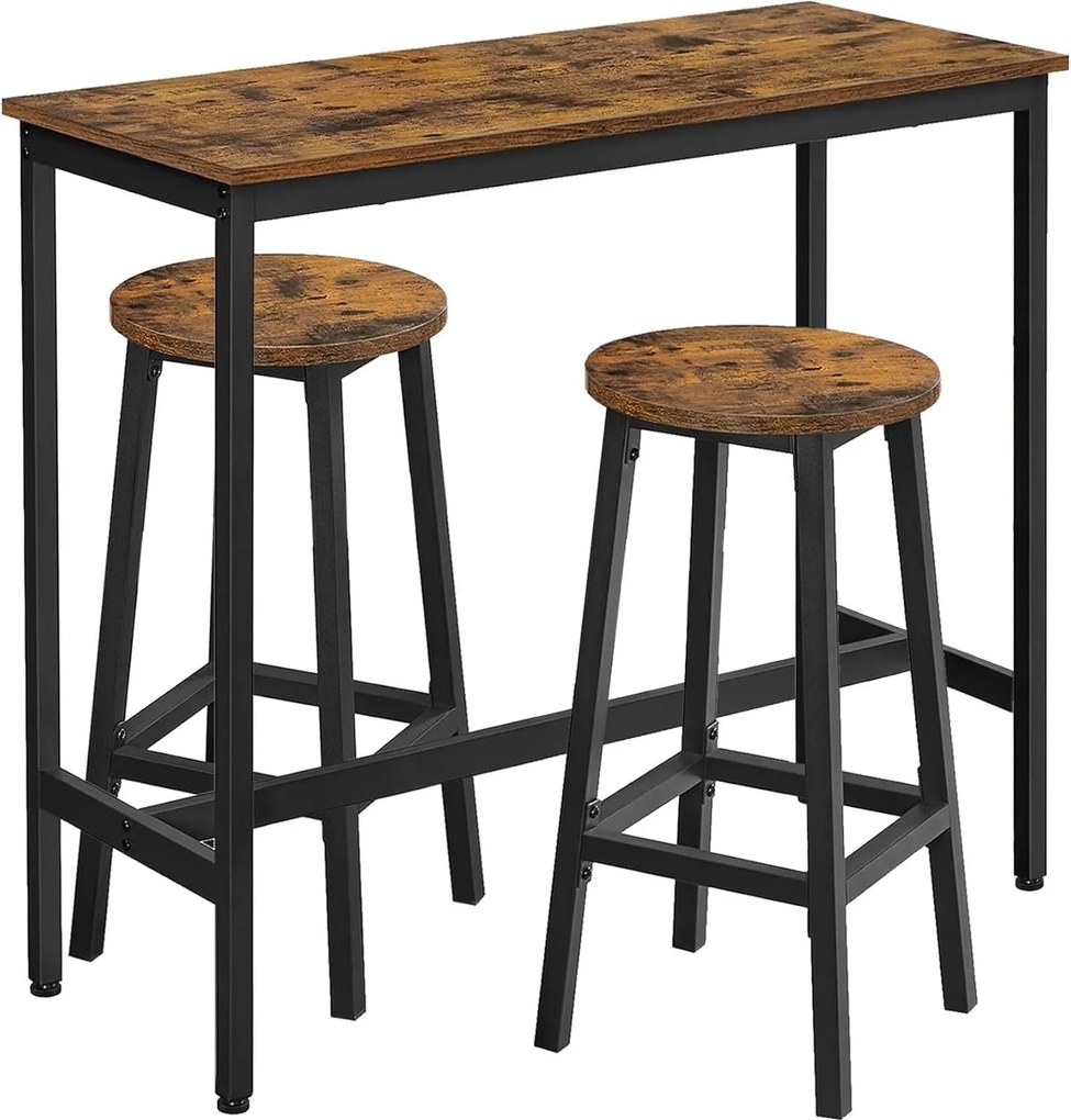 Jedálenský stôl set, barový stôl a barové stoličky, 100x40cm, rustikálna hnedá a čierna farba