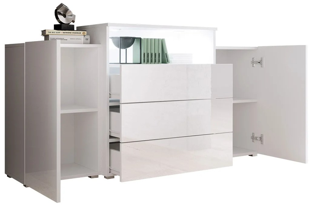 KOMODA LILLY, BIELA/BIELÝ LESK S LED OSVETLENÍM