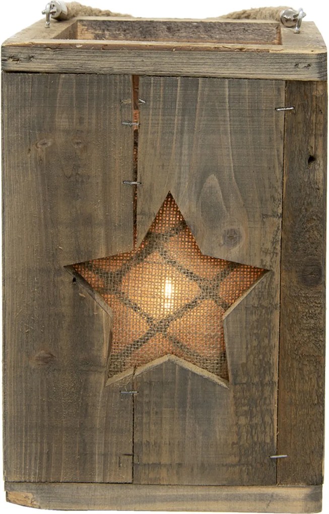 Drevený retro lampáš so hviezdou Start - 19*19*28 cm