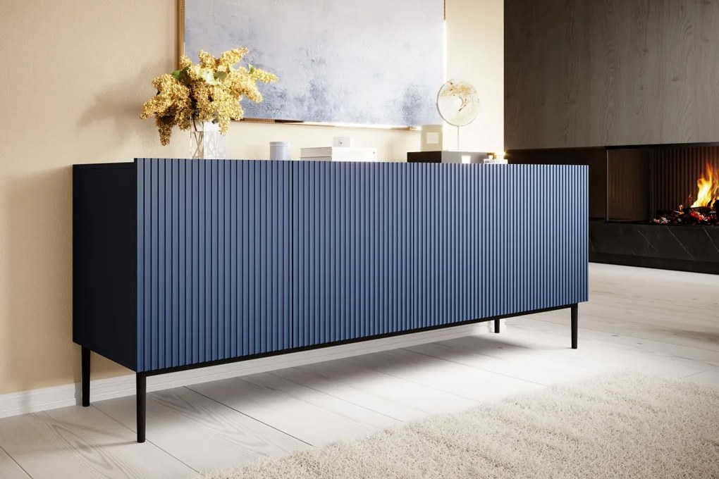 Komoda Nicole 200 cm - námornícka modrá MDF / čierne nožičky