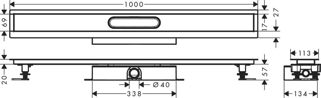 Hansgrohe uBox universal, úplná sada pre plochú inštaláciu - 1000 pre vrchné sady sprchových žľabov, HAN-56020180