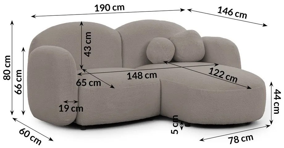 Sivá rohová pohovka z textílie buklé (pravý roh/s leňoškou) Orbit – Ropez