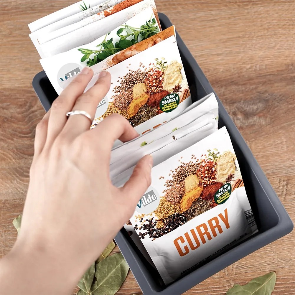 VILDE Organizér na korenie vo vrecúškach, VILDE, sivý, 25 x 15 x 9 cm