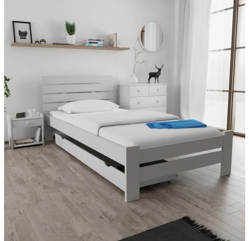 Posteľ PARIS zvýšená 90x200 cm, biela Rošt: S latkovým roštom, Matrac: Matrac COCO MAXI 20 cm