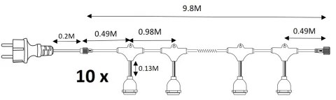 Vonkajší dekoračná reťaz GIRLANDA 10xE27/15W/230V 10m IP44