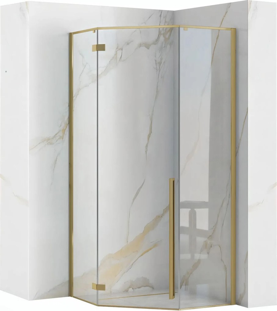 Päťuholníkový sprchovací kút REA DIAMOND 100x100 cm, zlatý kartáčovaný/transparent - bez vaničky