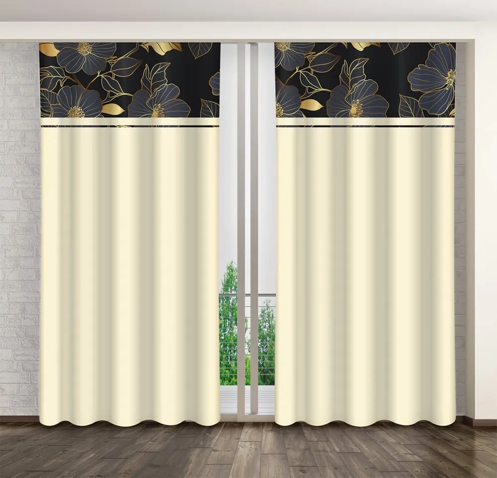 Klasický krémový záves s potlačou zlatých kvetov Šírka: 160 cm | Dĺžka: 270 cm