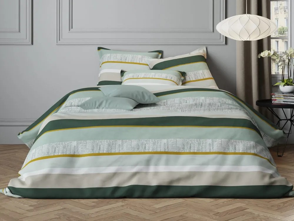 Mistral Home obliečka bavlnený satén Crass Stripe Celadon - 220x200 / 2x70x90 cm