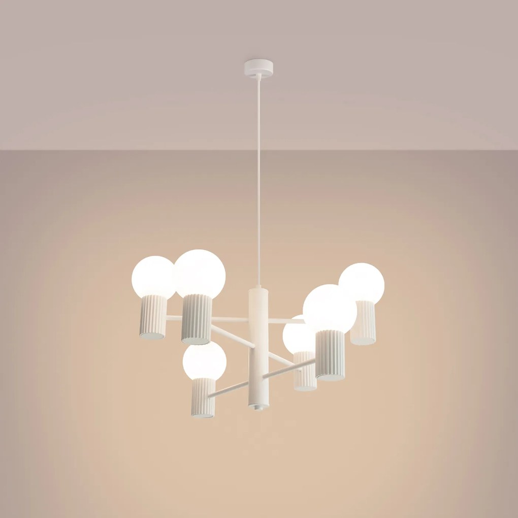 Luster Halo, 6x biele sklenené tienidlo, w