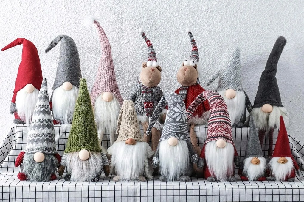 Vianočný škriatok elf 019 - 50 cm červený/šedý
