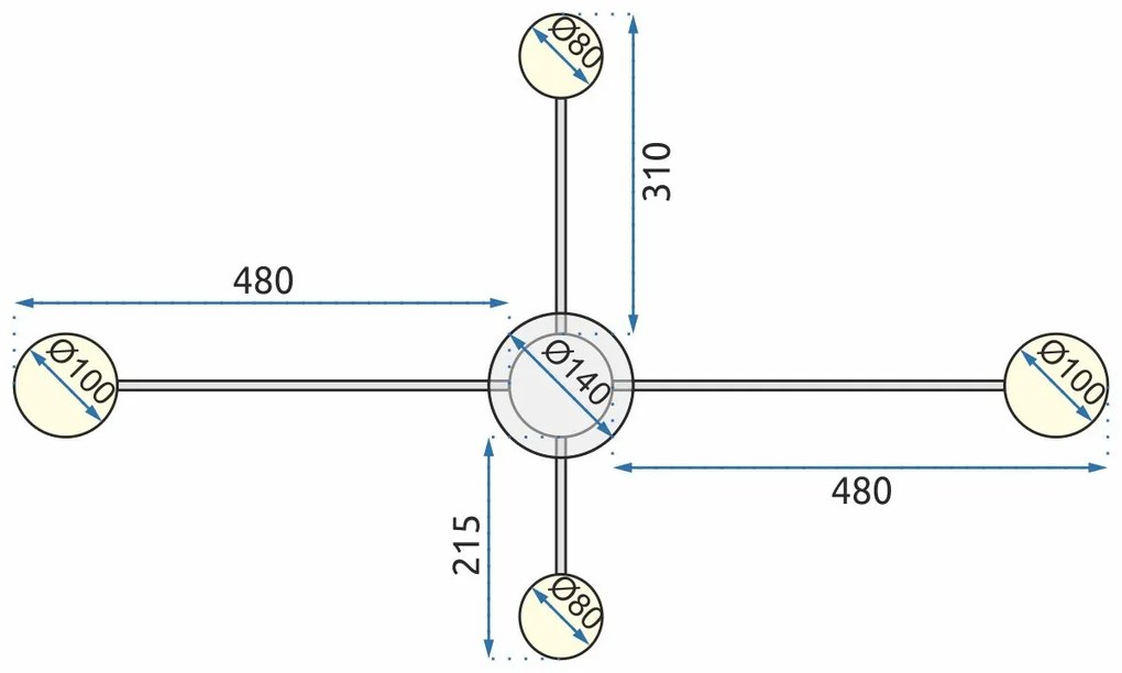 Toolight, LED stropné svietidlo 4-ramenné APP519-4C, čierna, OSW-08460