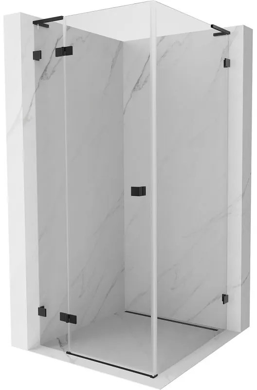 Mexen Lunar, L sklápací sprchový kút ľavý 80 x 80 cm, 8mm číre sklo, čierny profil, 834L-080-080-70-00-L