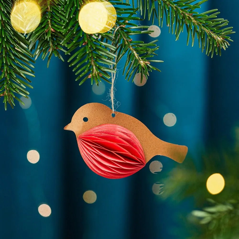 Papierová ručne vyrábaná vianočná ozdoba 7 cm Honeycomb Robin – Sass &amp; Belle