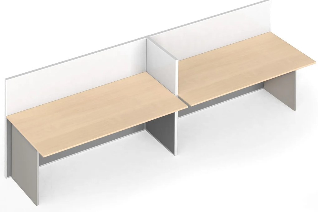 Kancelársky stôl PRIMO s paravánom, 2 miesta, magnetická tabuľa, sivá/breza