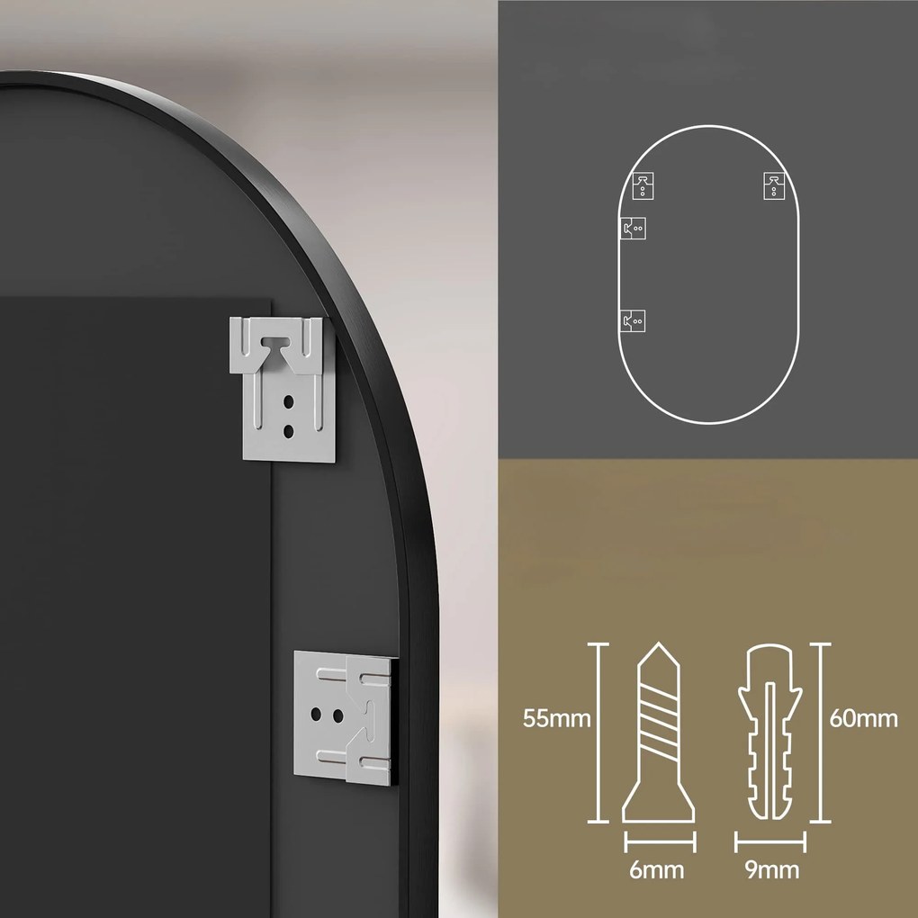 Oválne zrkadlo na stenu OLVANI 80x40 cm s čiernym rámom